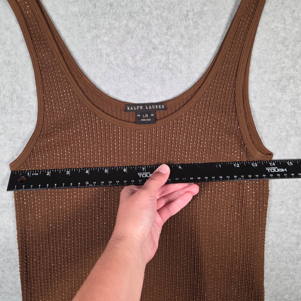 Ralph Lauren Black Label Women Large Tank Top Brown Beaded Ribbed Knit VTG 90s - Picture 8 of 9